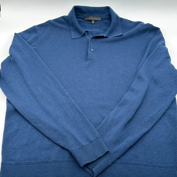 Robert Barakett blue wool/silk/cashmere men's long sleeve polo sweater XL - Picture 1 of 11